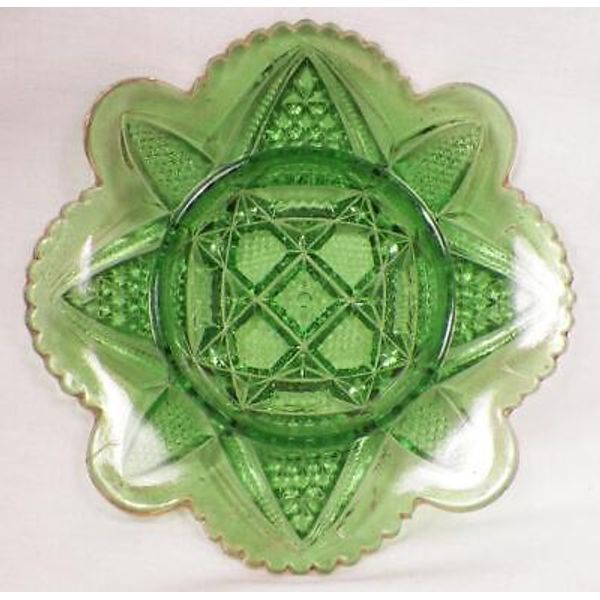 Pennsylvania Toy Butter Dish Base Green Gold US Glass 15048 Childs Antique 1897