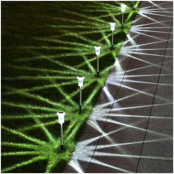 Gorrzai Solar Pathway Lights 10 Pack Solar Outdoor Lights, Led Waterproof Solar Powered Yard Walkway Lighting Stainless Steel Garden Stake for Path, Landscape, Lawn, Driveway, Backyard(Cold White)