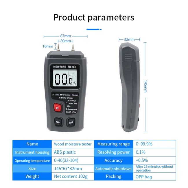 Digital Wood Moisture Meter Two Pins Humidity Tester 0-99.9% Hygrometer  Timber