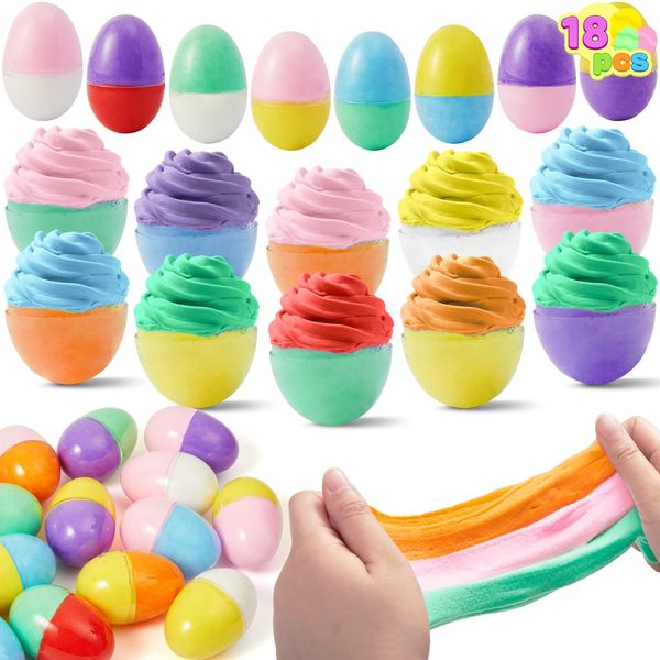 JOYIN 18 Pcs Pre-Filled Easter Eggs with Butter Slime, Dual Colored Putty Slime Eggs for Kids Girl Boy Easter Basket Stuffers Easter Egg Hunt Easter Goodie Bag Fillers Classroom Prize and Party Favors