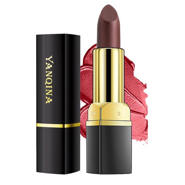 Trucco impermeabile del rossetto di lunga durata Shimmer Lip Stick Lucido rossetto trucco cosmetici lunga durata Lip Balm Lip Glaze donne Lip (Rosa Nera)