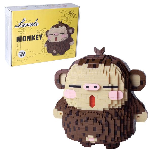 Larcele Animal Series Micro Building Blocks Animal Set, DIY Mini 3D Building Toy Bricks,2242 Pieces KLJM-07 (Monkey)