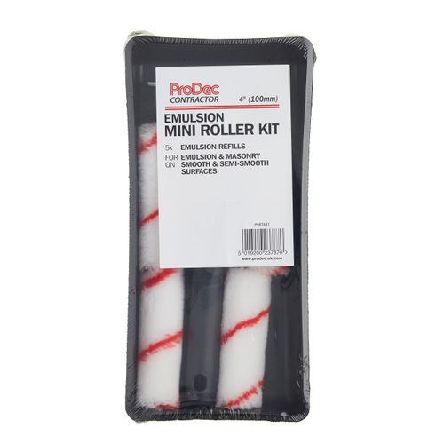 ProDec Contractor 7 piece Woven 4 inch Mini Paint Rollers, Frame and Tray Set for A Smooth Finish Painting with Emulsion Paints on Interior Walls and Ceilings, 4"