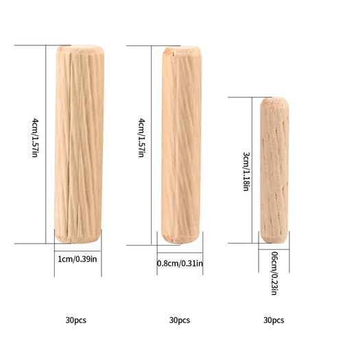 90 Pcs Wooden Dowels Assorted, M6 M8 M10 Wood Plugs Dowel Rods, Woodwork Pins Tapered and Ribbed for Grooved Fluted, Craft, DIY, Carpentry