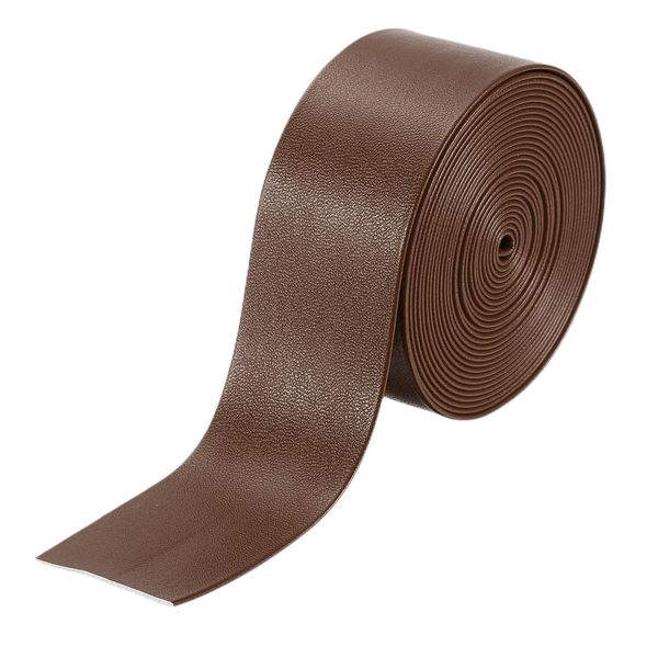 sourcing map 3 Yard 30mm PU Faux Leather Strips, Fold Over Leather Strap Roll Double Sided Faux Supplies for DIY Craft Projects, Brown
