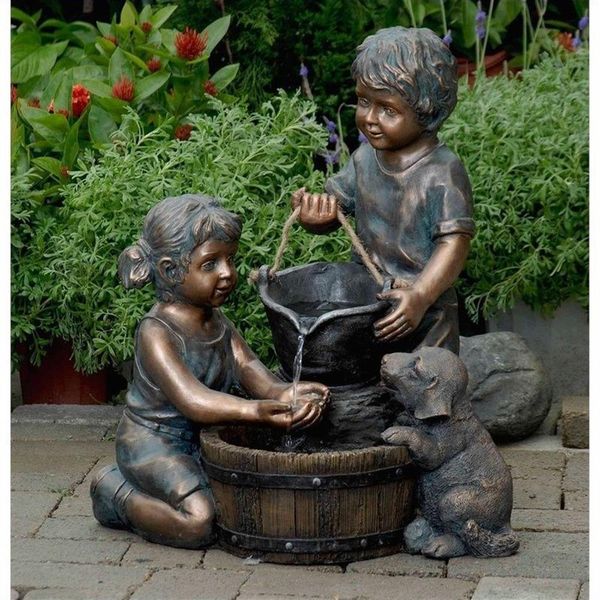 Rosebery Kids Two Kids and Dog Water Fountain in Bronze