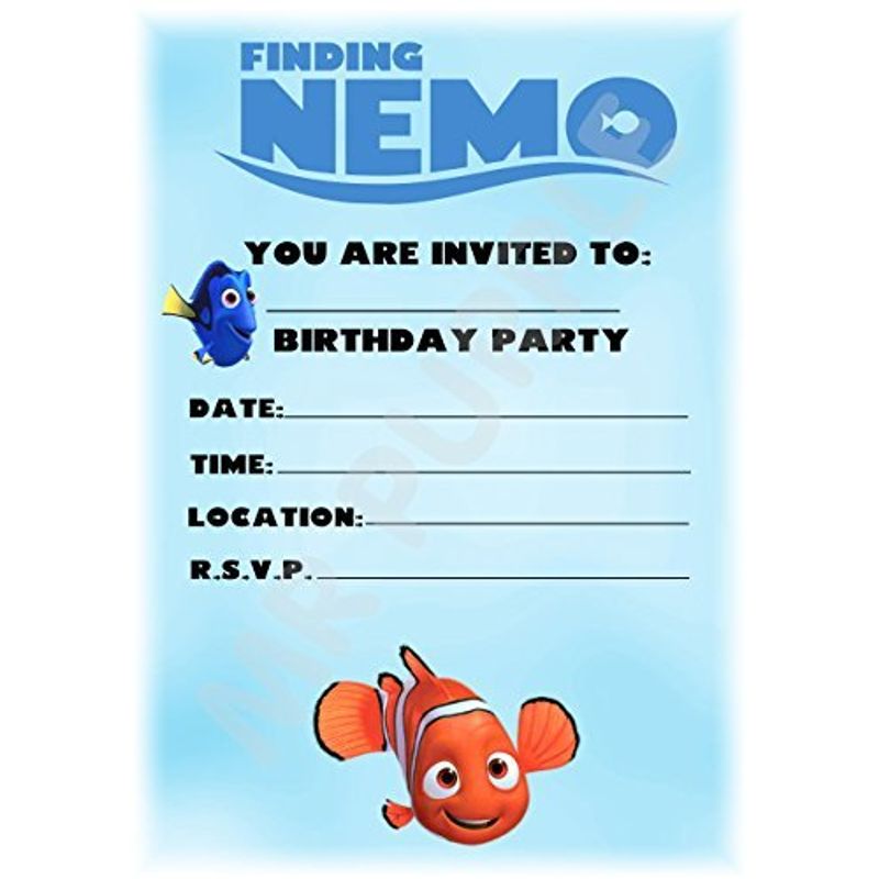 A5 KIDS CHILDRENS PARTY INVITATIONS X 12 - FINDING NEMO PORTRAIT DESIGN ...