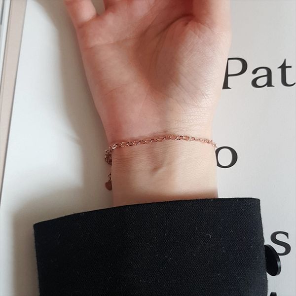 [Free Shipping] 925 Silver Elon Rose Gold Chain Women&#39;s Silver Bracelet