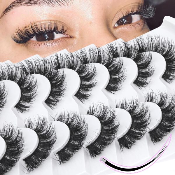 Mink Lashes Wispy False Eyelashes Cat Eye Lashes Natural Look Fluffy 3D Strip Fake Eyelashes Pack by Geeneiya, Long-lasting, Ultra-light, CC Curl Lash Extension Effect