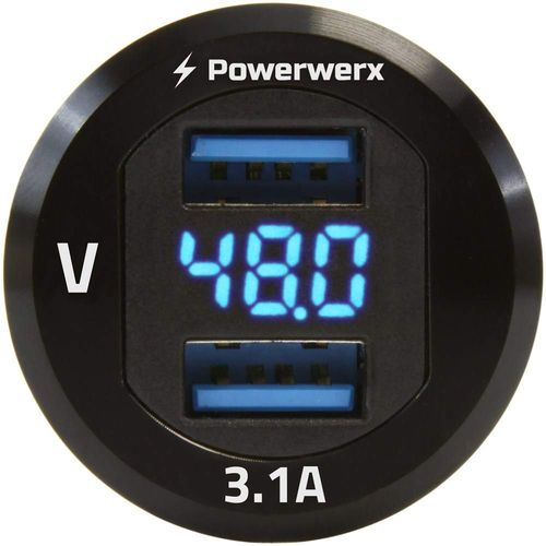 Powerwerx PanelUSB48 Panel Mount Dual USB 3.1A Fast Device Charger with Digital Voltage Display for 24/36/48V Systems