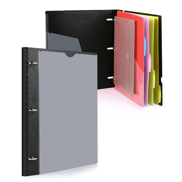 WOT I Telescoping Project Organizer, Refillable 3 Ring Binder 13 Pocket Folder,Black