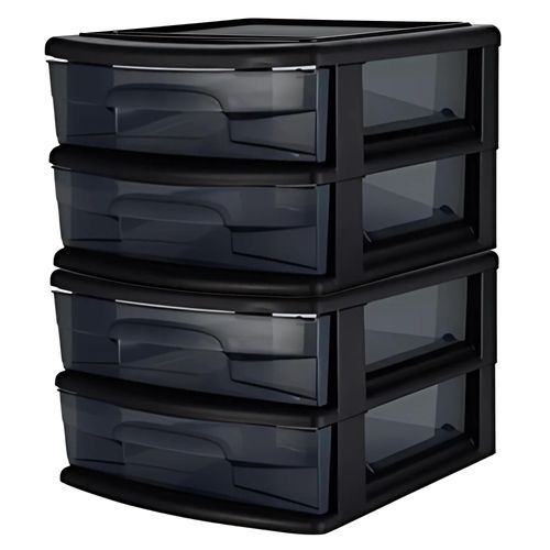 HOMZ 2-Pack 2-Drawer Storage Cart, Plastic Drawers w/Smoke Tint, 14.25" Wide Medium, Black Frame - Organizing Drawer Containers for Home, Bathroom, Bedroom, Office, and Classroom