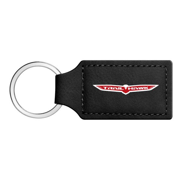 iPick Image Compatible with Jeep Trailhawk Rectangular Black Leatherette Key Chain