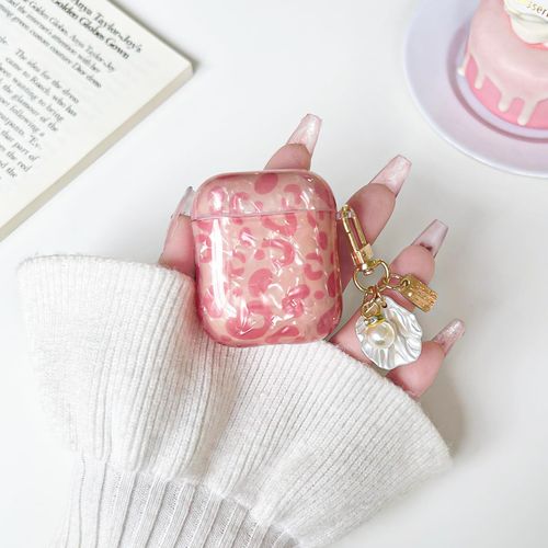 Lovmooful Compatible for AirPods 2nd/1st Case Cute Leopard Print Cool Cheetah Shell Pattern with Chain Design for Women Girls Soft TPU Shockproof Protective Cover Case for AirPods 1&2-Pink