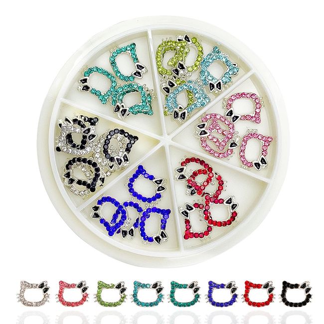 32PCS Kawaii Nail Art Charms Bling Kitty 3D Cute Metal Rhinestone Crystals Making Ornament Nail Decoration Accessories for DIY