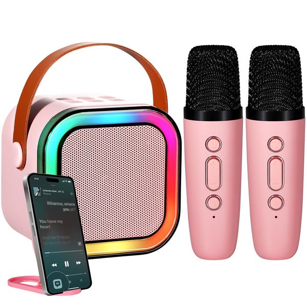 Risebass Mini Karaoke Machine for Kids Adults, Portable Bluetooth Speaker with 2 Wireless Microphones,Toys Birthday Gifts for Girls Ages 4, 5, 6, 7, 8,9,10,11,12+ Years Old Toddler Teens