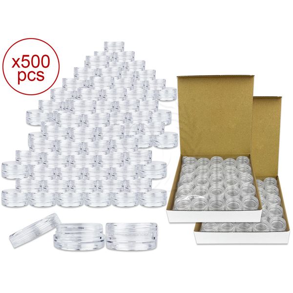 500 Pieces 3 Gram/3ml Plastic Round Clear Sample Jar Containers with Clear Lids 