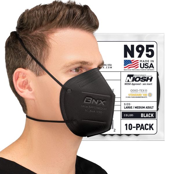 AccuMed BNX N95 Mask Black MADE IN USA Particulate Respirator Protective Face Mask (10-Pack, Approval Number TC-84A-9315 / Model H95B)