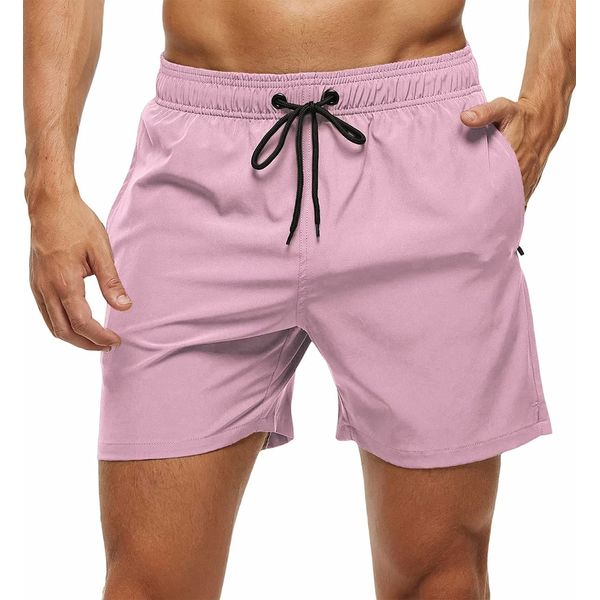 YuKaiChen Men's Swimming Trunks Quick Dry Beach Shorts Casual Running Gym Shorts with Zipper Pockets and Mesh Lining Dustypink 36