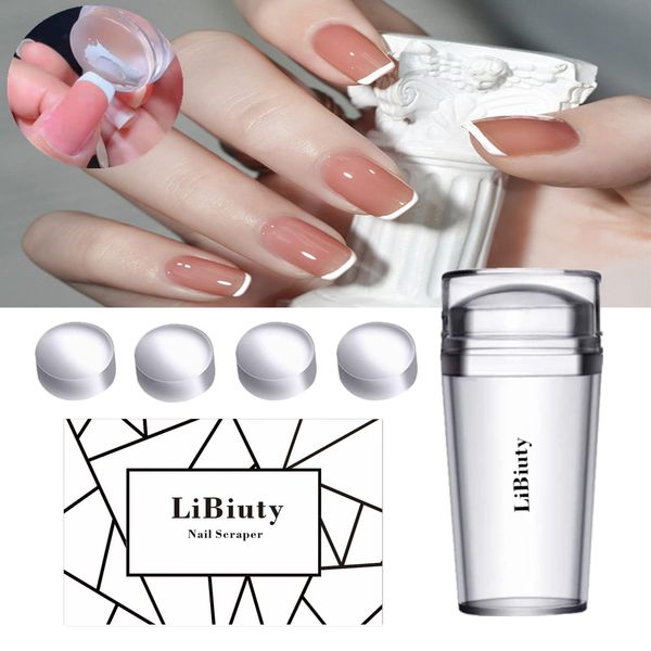 LiBiuty Clear Silicone Nail Art Stamper Scraper Set with Extra 4Pcs Stamper Replacement Heads