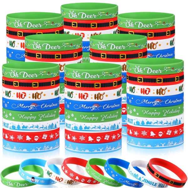 Capoda 120 Pcs Christmas Silicone Bracelets Bulk Christmas Wristband Xmas Rubber Band Holiday Wristbands Accessories Gift for Christmas Stocking Stuffers Christmas Supplies