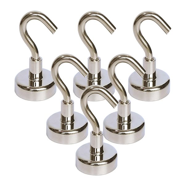 Magnetpro Magnetic Hooks 18 lbs Super Suction Strong Magnet Neodymium Hanging Mighty for Doors, Cabinets, Ceiling, Fixtures, Industrial Fixtures (6 Pack)