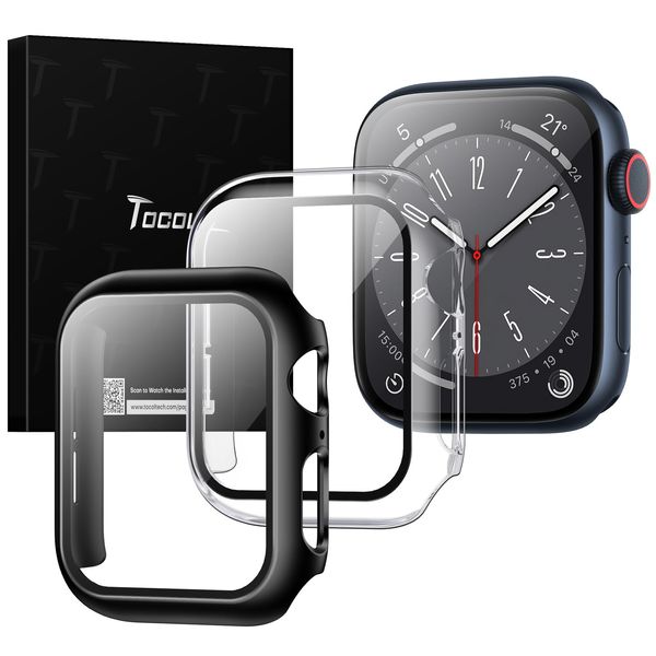 TOCOL 2 Pack HD Case Compatible with Apple Watch Series 6/5/4/SE 44mm with Built-in Tempered Glass Screen Protector [10X Military-Grade Shockproof] [Touch-Sensitive] for iWatch 44mm - Black+Clear