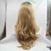 Drag Queen Long Wave Wig Brown Roots Ombre Medium Blonde Natural Color Synthetic Lace Front Wigs for Women Ladies Daily Wear Cosplay Party Blonde Wigs Side Part 24Inches