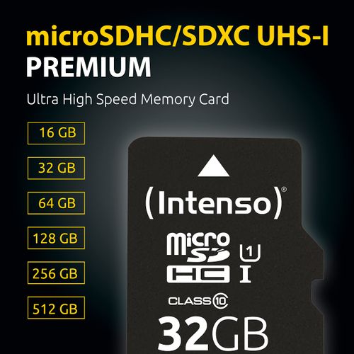 Intenso Premium Microsdxc Memory Card INCL. SD Adapter, Class 10 UHS-I, 64 GB, Black