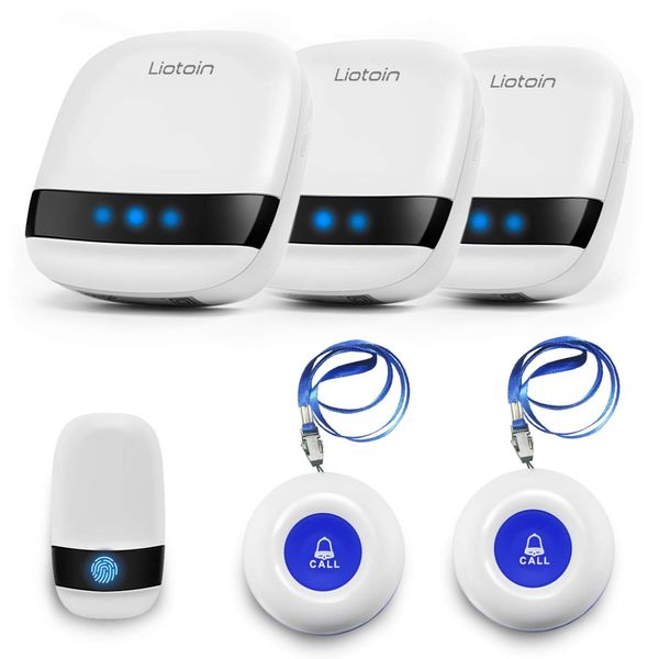 LIOTOIN Calling Bell, Nursing Care, Buzzer, Nurse Calls, Home Use, Pager, Wireless Call Button, Residential Bell, Nursing Care, For Elderly Individuals (3 Receivers + 3 Transmitters Set)