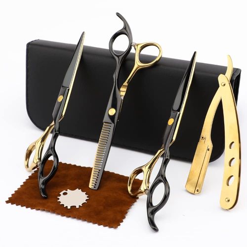 Professional Black Gold Hairdressing Scissors Stainless Steel Hairdressing Scissors Sets Salon Multifunctional Straight Scissors Dental Scissors Thinning Scissors Tools for Men Women Home Use