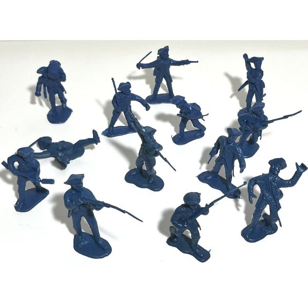 13 Vtg.  Revolutionary War Plastic Army Men BMC Blue Toy Figures Soldier  2.5"