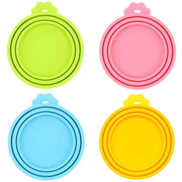 IVIA PET Food Can Lids, Universal BPA Free Silicone Can Lids Covers for Dog and Cat Food, One Can Cap Fit Most Standard Size Canned（4 Pack Multicolor