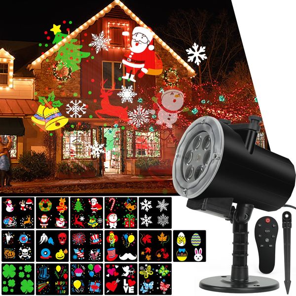 Christmas Lights Projector,Waterproof IP65 Indoor Motion Remote Control 10W LED Projector, 16 Slides Holiday Light Party Outdoor Garden House Apartment Kids Room Night Light