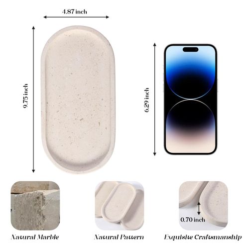 Koville Natural Marble Tray for Bathroom, Vanity Decorative Marble Trays for Countertop Organizer, Catchall Trays for Perfume, Candles, Jewelry, Stone Tray for Decor(Moca Crema Yellow)