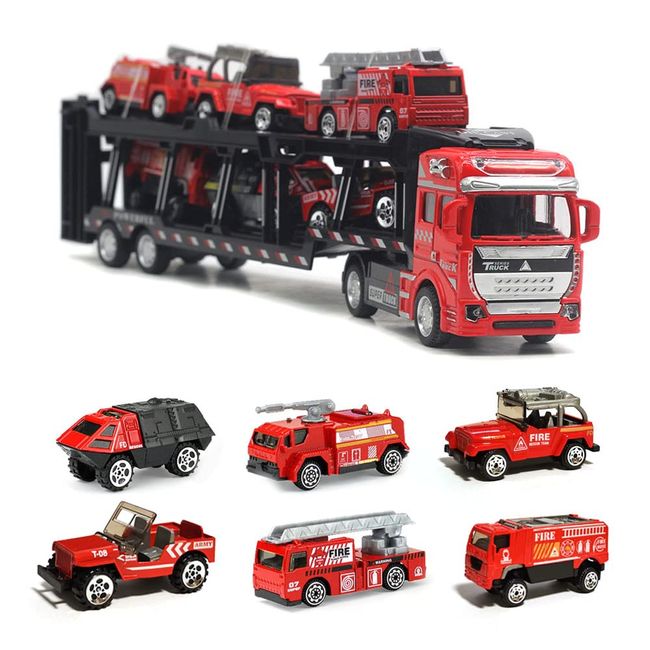 Popgaga Trailer, Mini Car Set, Large Trailer, Alloy Mini Car, Fire Vehicle Set, Car Toy, For Boys And Girls, Gift, Christmas, Birthday Gift