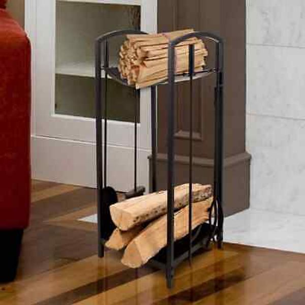 5-Piece Fireplace Tool Set w/Log Bin