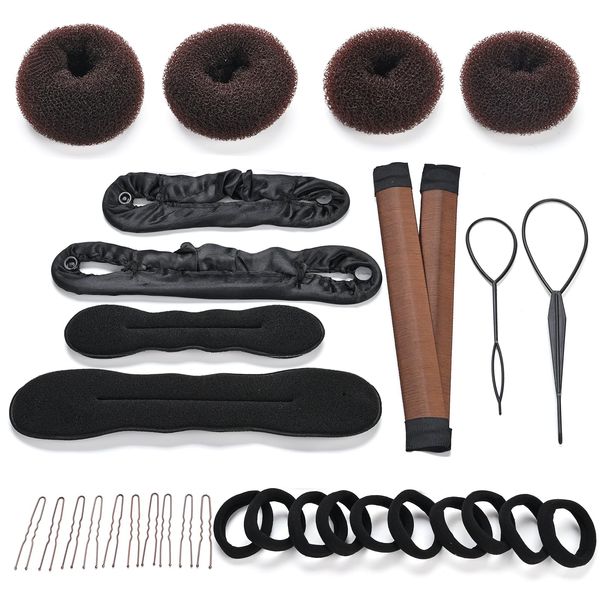 LTHYHJ Hair Bun Maker Set 31 Piece Styling Accessory Set The Most Complete Styling Accessory Set (Brown)