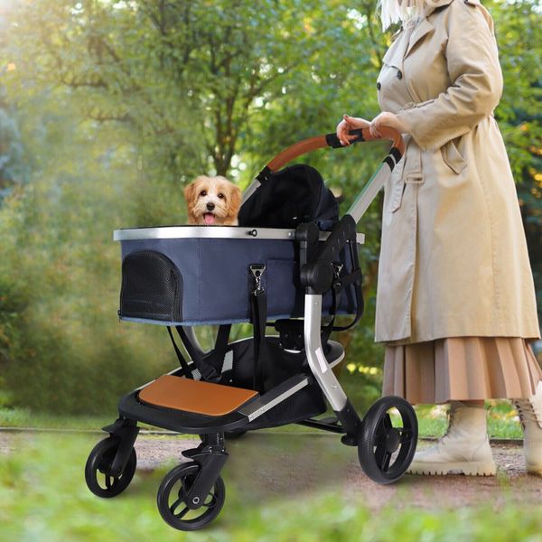 LUCKYERMORE 4 Wheels Dog Stroller Folding  3-in-1 Carrier Pet Cat Puppy Cage