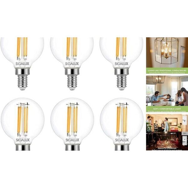 Candelabra LED Light Bulbs Dimmable, E12 60 Watt G16.5-6 Pack Soft White