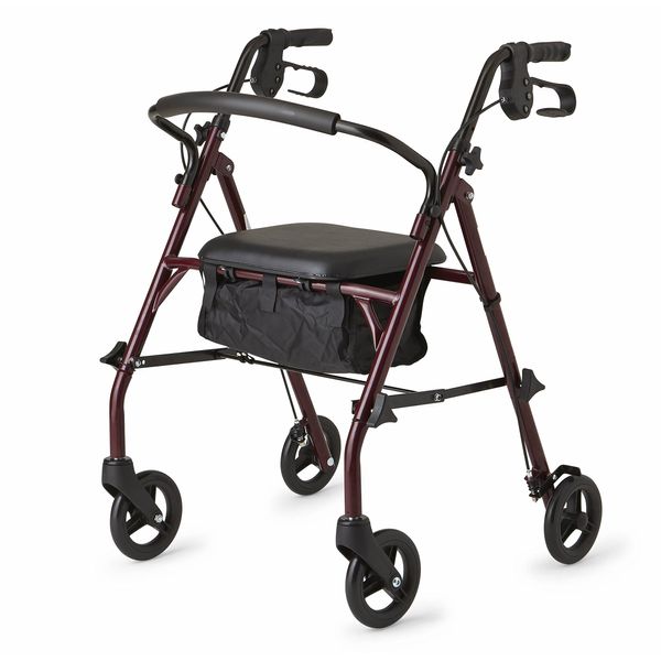 Medline Healthcare Direct Steel Rollator Walker with 350 lb. Weight Capacity, Burgundy