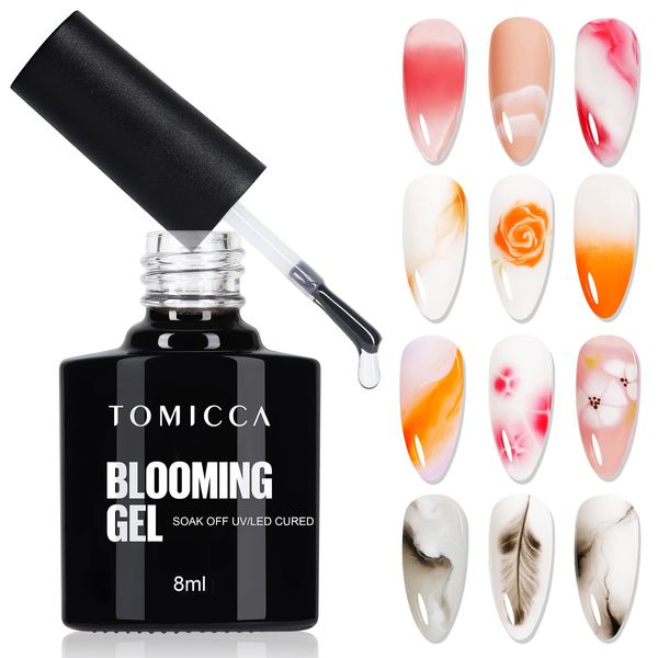 TOMICCA Clear Blooming Gel Nail Polish,Soak Off UV LED Blossom Gel Nail Polish for Spreading Effect,Nail Painting, Marble,Natural Stone,Watercolor Blooming Gel Polish Nail Art Design Manicure