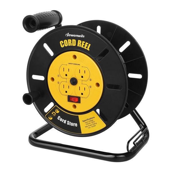 DEWENWILS Electrical Cord Extension Storage Reel with 4 Outlets Integrated Cord