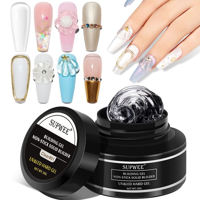 SUPWEE Clear Solid Builder Gel Nail Gel Extension Non-Stick Hand Nail Sculpture Gel Nail Art Hard Gel DIY at Home 30g