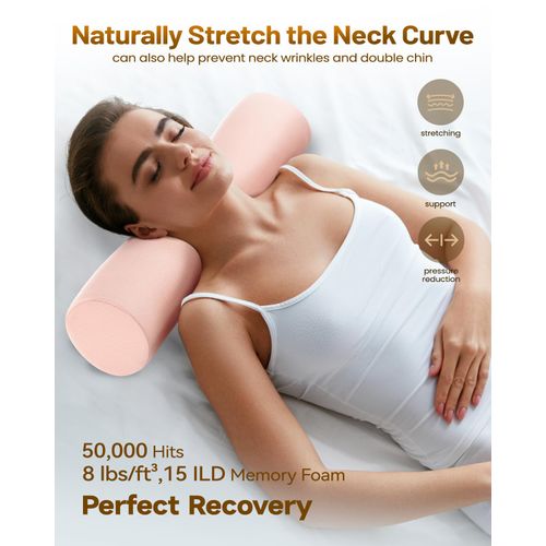 Sino Salected Memory Foam Round Pillow, Cervical Neck Pillow for Pain Relief, Cylinder Pillows 18"x 4", Removable Cover, Neck Roll Pillow for Sleeping, Porous Dots, Pink
