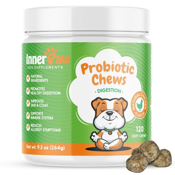 Inner Paw Natural Probiotic Digestive Chews for Dogs 120 Soft Dog Chews