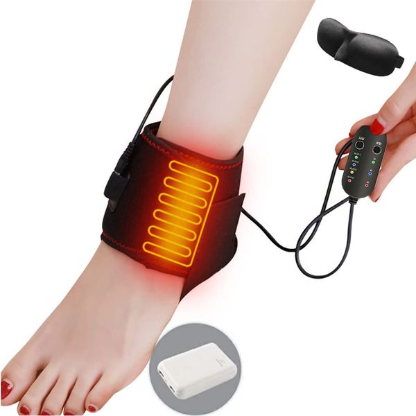 MACOLAUDER Ankle Supporter, Type 1. No Moving Power Supply, 2.10,000 mA Mobile Power Supply, Hot Heater, Ankle Sprain, Leg Care, Ligament Damage, Support, Fixation, Left and Right Use, USB Heating, 3 Stair Temperature, 3D Eye Mask Included, Washable, Blac