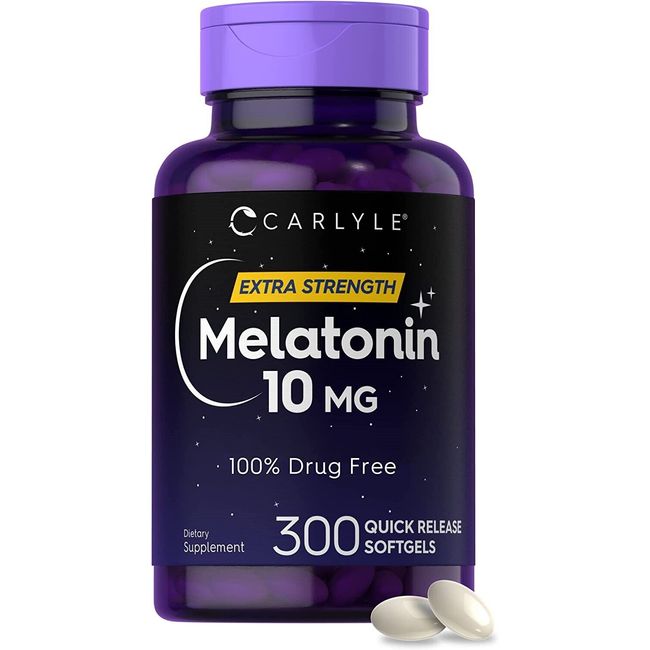 Melatonin 10 Mg Nighttime Sleep Aid Fast Dissolve Extra Strength, 300 Softgels