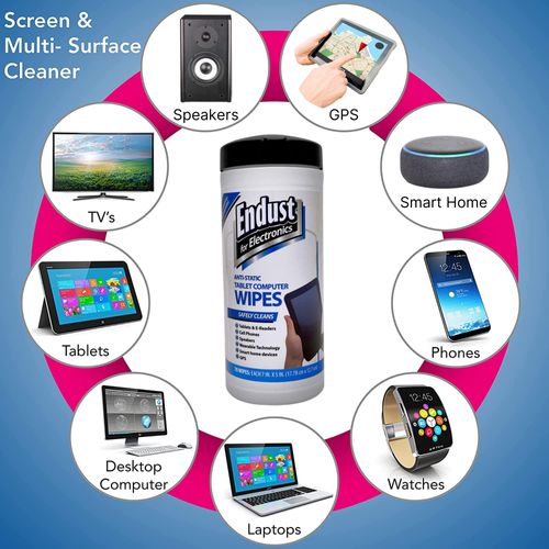 Endust For Electronics; Anti-Static Screen & Surface Cleaning Wipes; For Tablet, E-Reader, Monitor, Laptop, Phone, TV, and More; Pre-Moistened, Alcohol & Ammonia Free, 140 Wipes (Pack of 2)