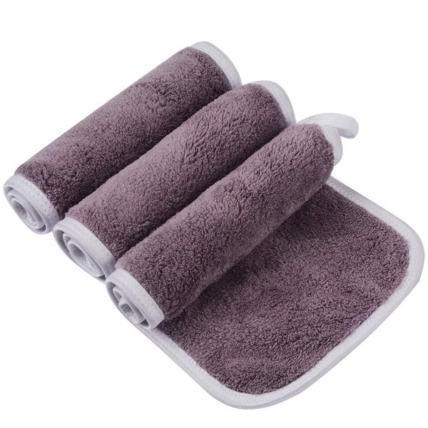 KinHwa Microfibre Face Cloths for Cleansing Reusable Flannels Makeup Remover Cloth Ultra Soft Washcloths with Water Only 15x30cm Pack of 3 Purple